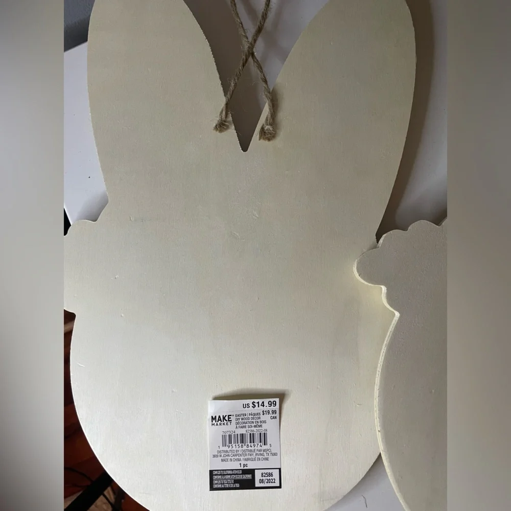 Bunny Rabbit Flower Wood Art Wall Decor, DIY Paintable Arts & Crafts, Nursery